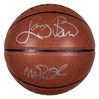 Larry Bird and Magic Johnson Dual Signed Spalding Indoor/Outdoor Basketball (Beckett)